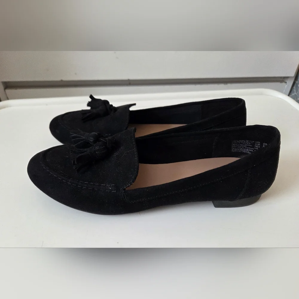 Fioni Ballet Flats Black Suede Leather Slip On Comfort Tassels Womens Size 6.5 - Picture 7 of 15